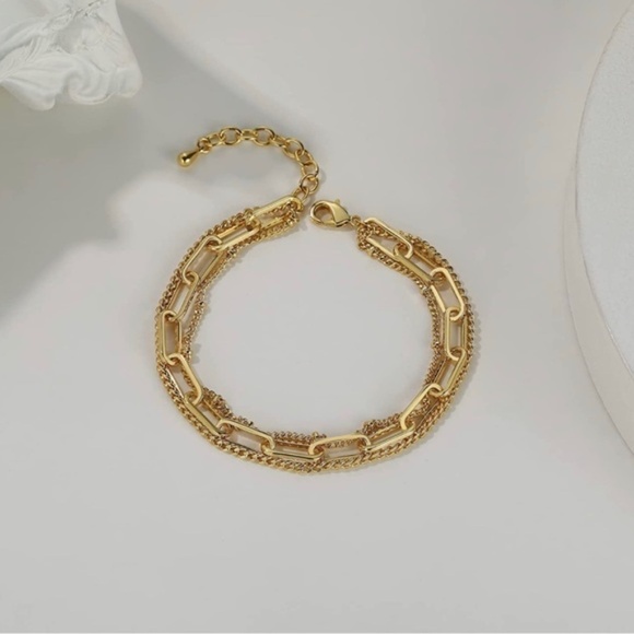 Gold 18k Plated Layered PaperClip Link Braclet - Picture 1 of 3